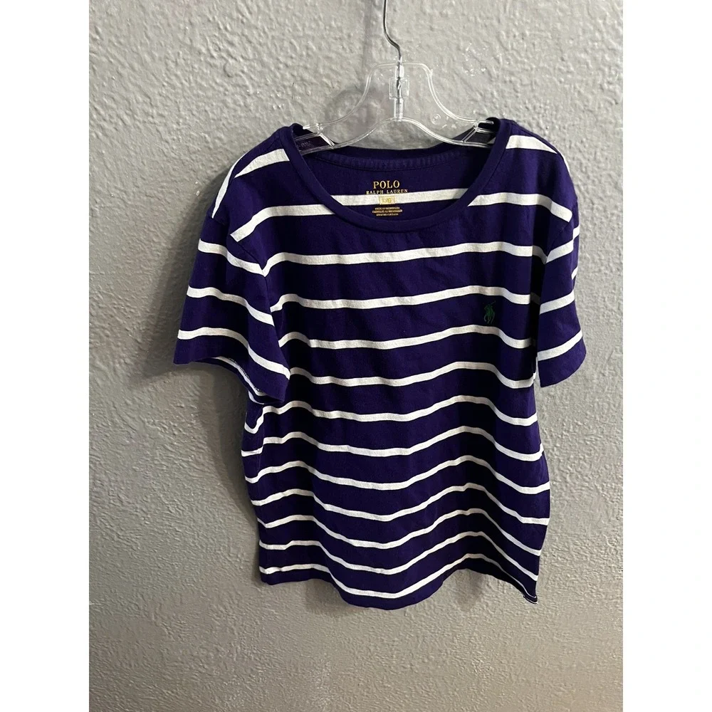 Boys Polo‎ Ralph Lauren Short sleeve size Large Purple White Striped